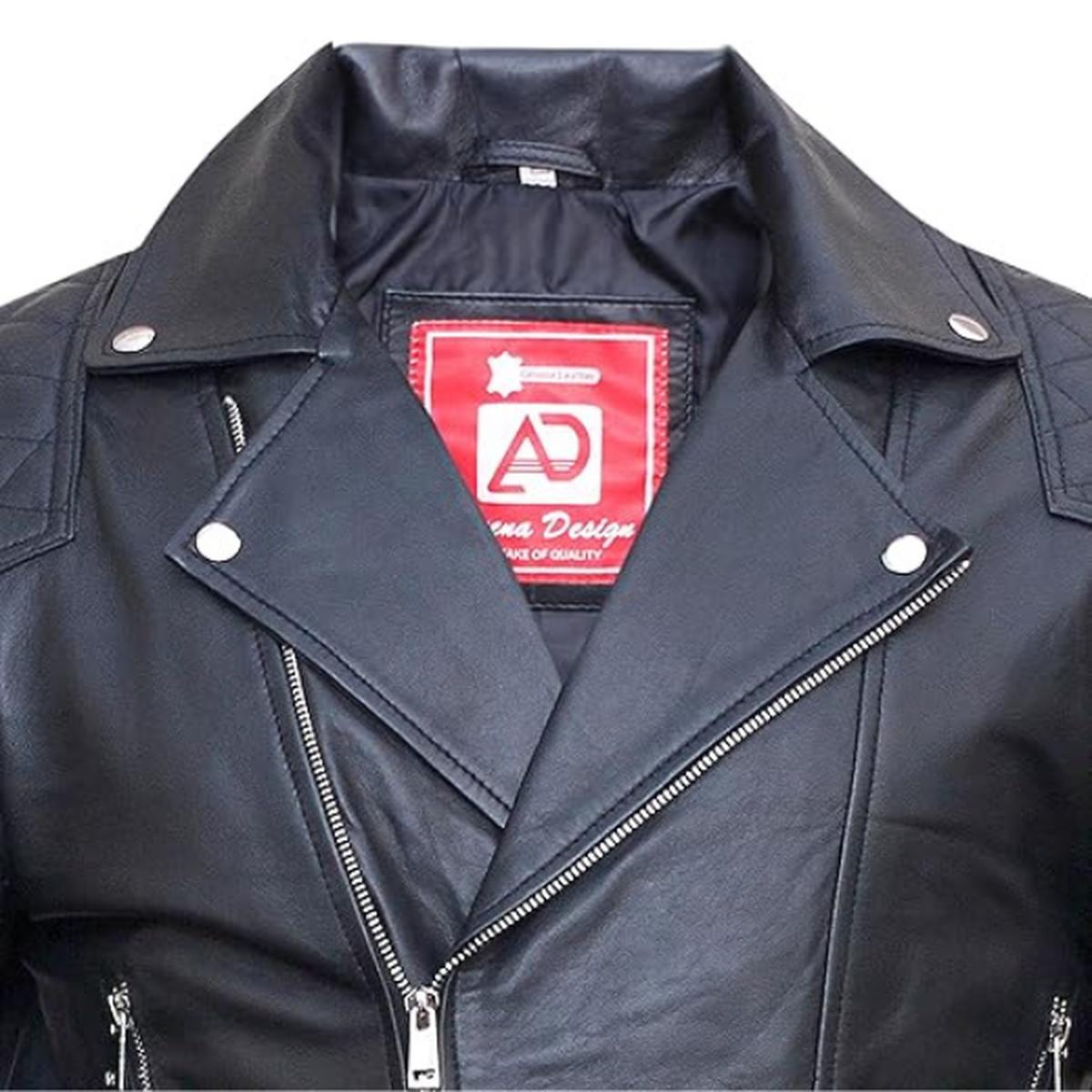 Chaqueta de piel auténtica Brando para hombre con doble cremallera. - Imagen 7