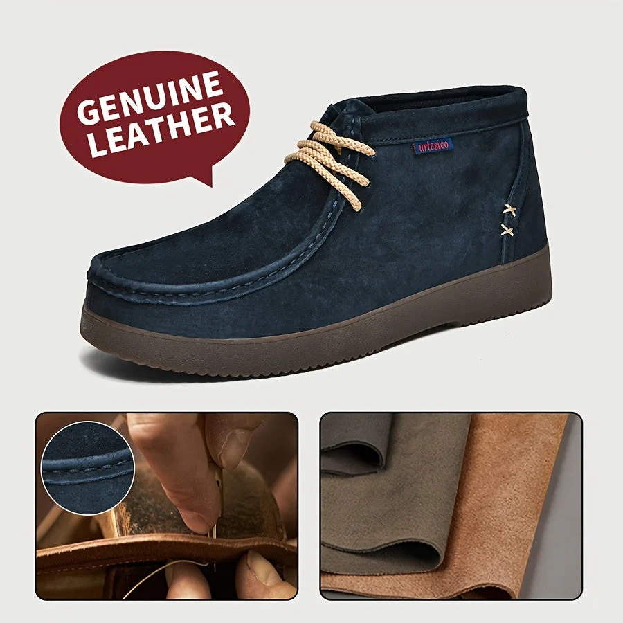 Chaussures montantes homme à lacets style mocassin, couleur unie, semelle épaisse - Imagen 8