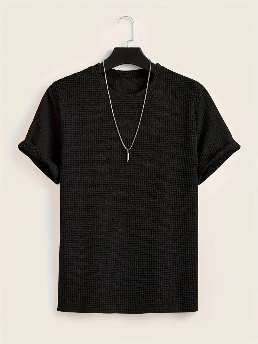 T-shirt décontracté à manches courtes pour homme style moderne avec texture ajourée - Imagen 6