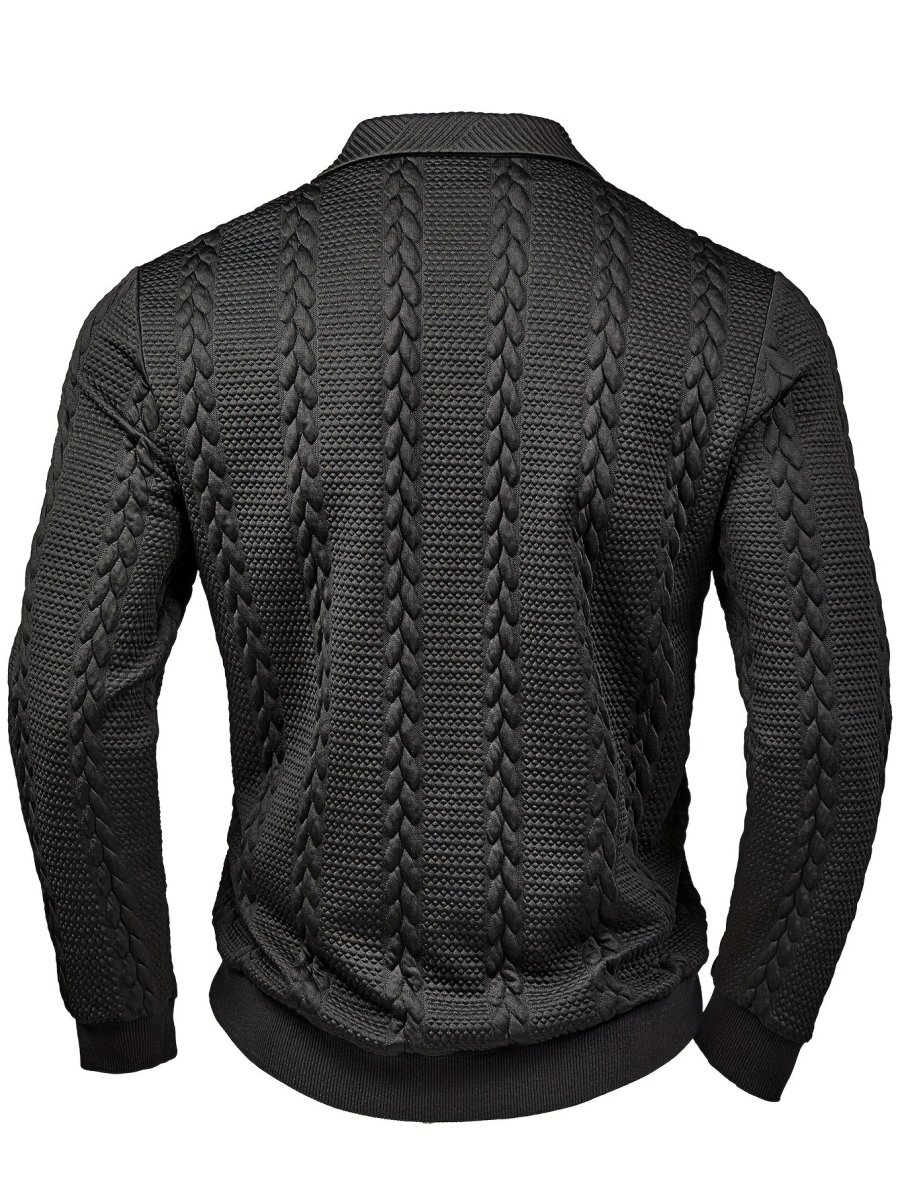 Polo homme tricoté à manches longues noir, col texturé, motif torsadé - Imagen 5