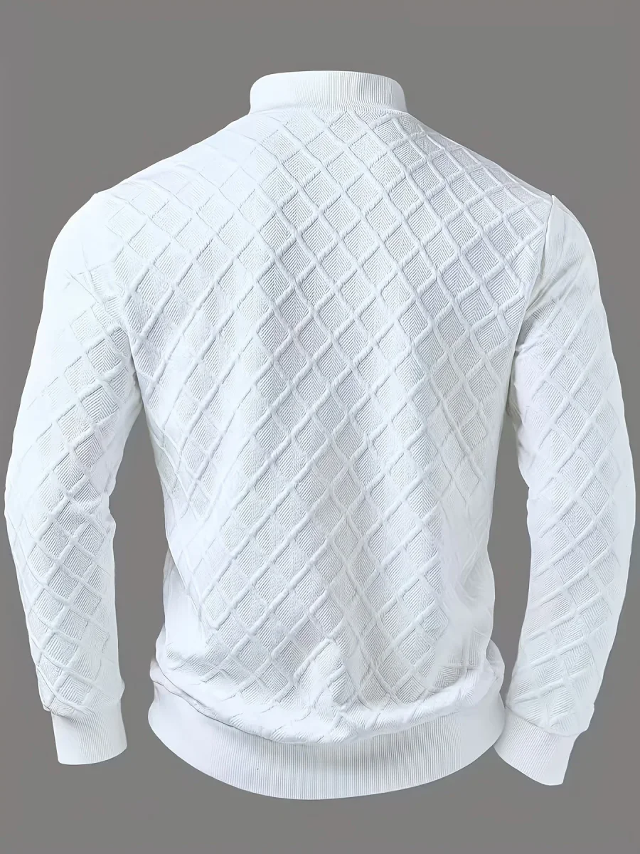 Pull homme blanc texturé à col montant zippé - Imagen 3