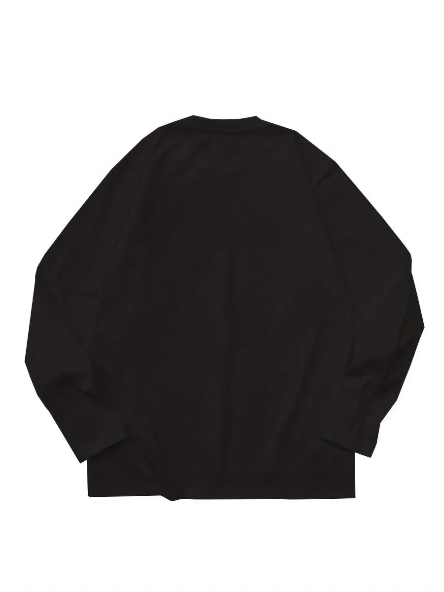 T-shirt Homme Manches Longues Uni Col Rond Ample Noir ou Blanc - Imagen 5