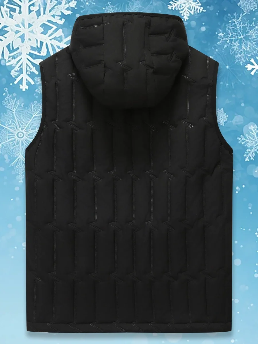 Gilet matelassé sans manches à capuche pour homme, noir, fermeture éclair - Imagen 4