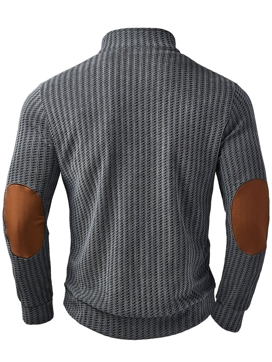 Pull homme à col montant boutonnable, motif tissé et empiècements aux coudes - Imagen 8
