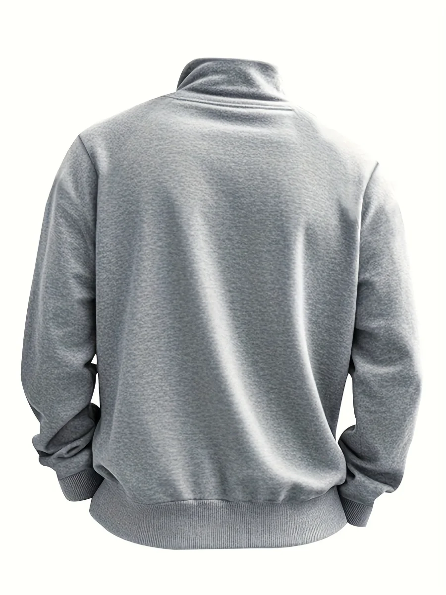 Sweat-shirt Homme Col Montant Zippé avec Poche Poitrine Couleur Unie - Imagen 9