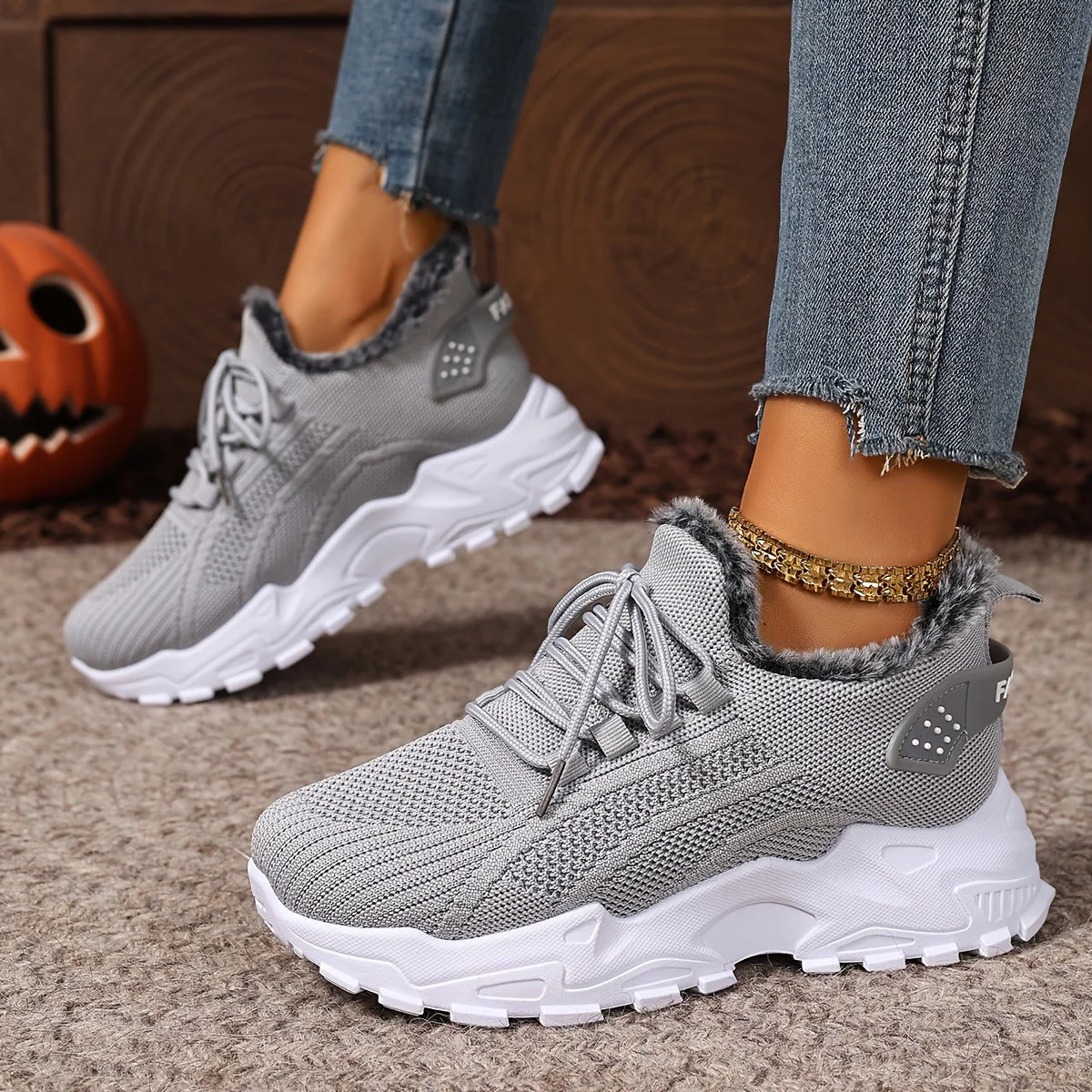 Baskets montantes femme en maille avec doublure douce et lacets - Imagen 8