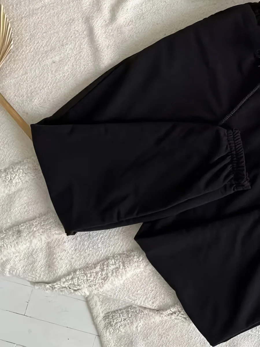 Ensemble Crop Top Manches Longues et Pantalon de Jogging Noir pour Femme, avec Cordon de Serrage - Imagen 5