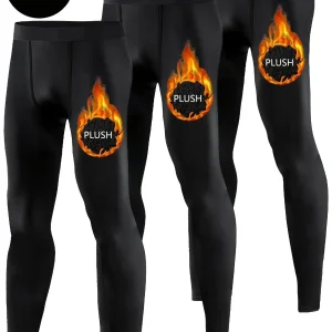 Lot de 3 Pantalons de Compression Homme Noirs Doublés Thermiques