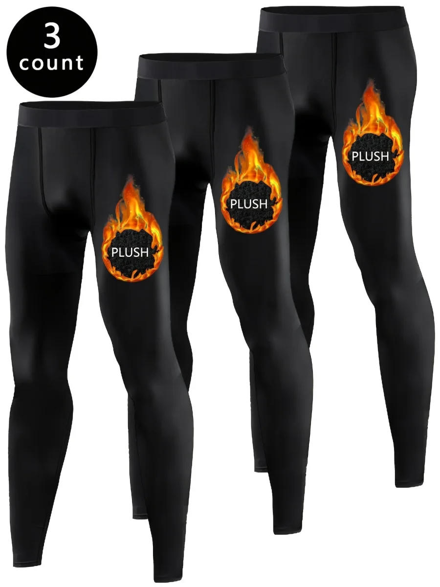 Lot de 3 Pantalons de Compression Homme Noirs Doublés Thermiques - Imagen 2