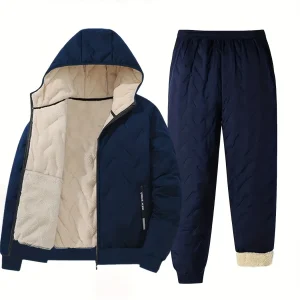 Ensemble Homme Hiver Matelassé Doublure Douce à Capuche - Veste Zippée et Pantalon Jogging
