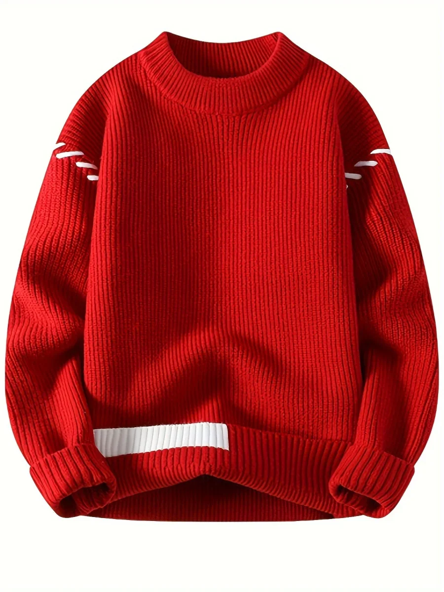 Pull col rond côtelé rouge avec détails contrastants - Imagen 2