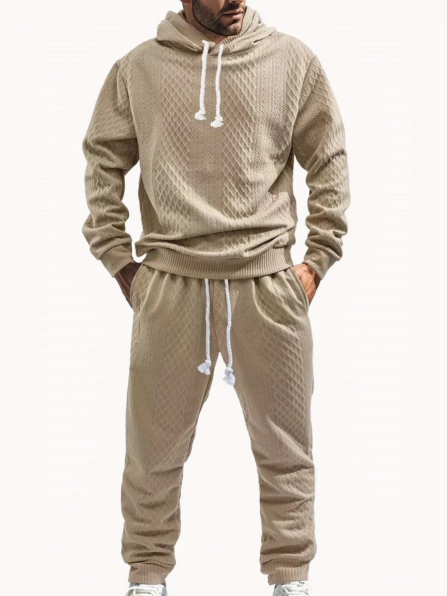 Ensemble Survêtement Homme à Capuche Texture Chevron et Losange – Style Décontracté - Imagen 7