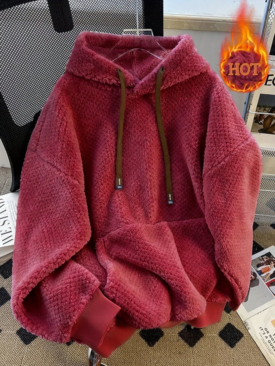 Sweat à Capuche Doux Effet Peluche Vert Militaire avec Cordon Contrastant - Imagen 5