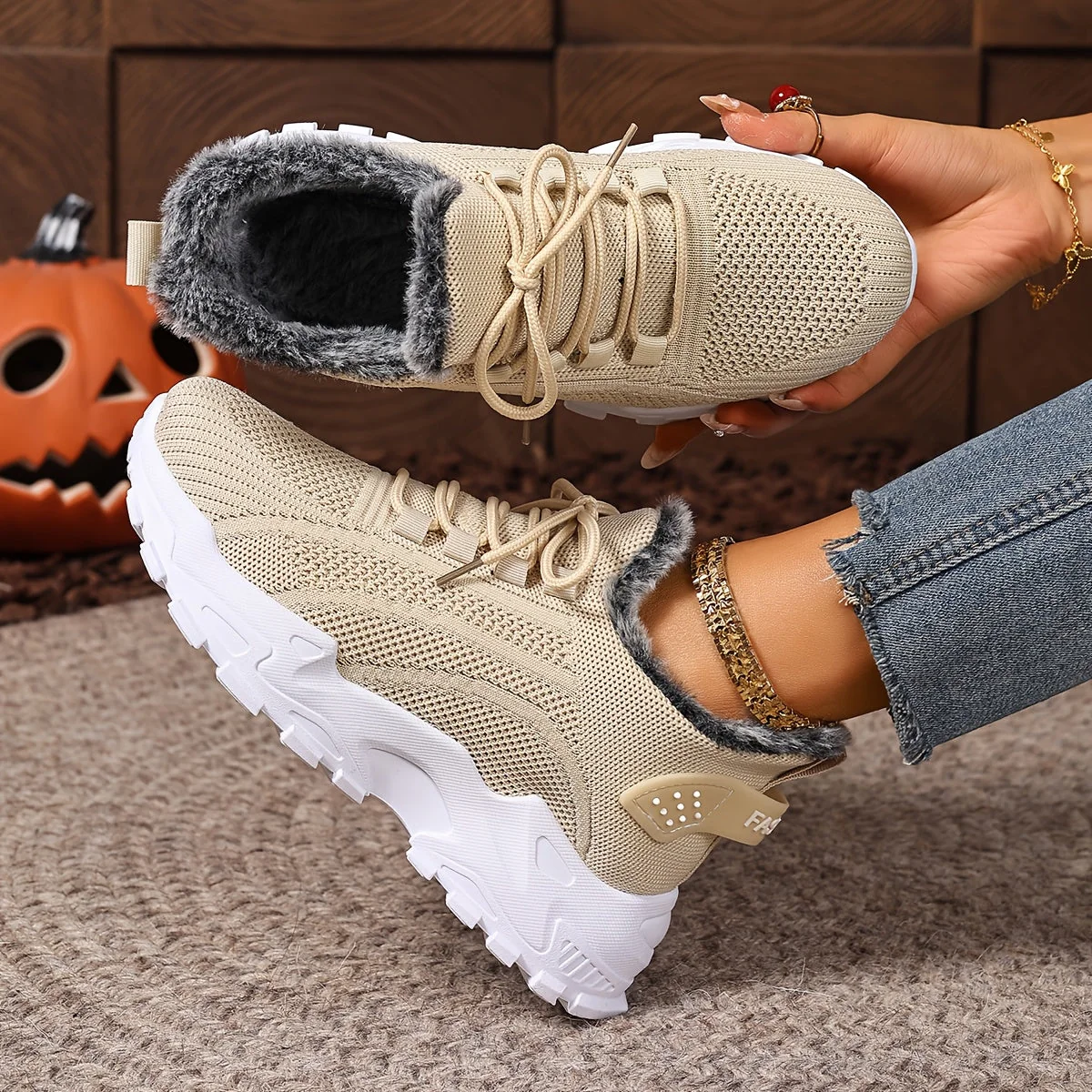 Baskets montantes femme en maille avec doublure douce et lacets - Imagen 6