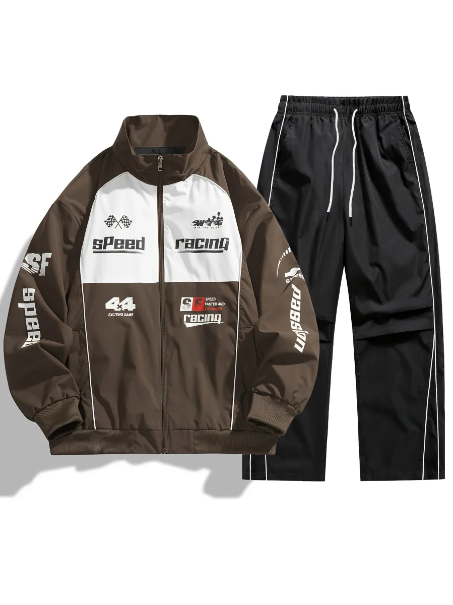 Ensemble de Survêtement Homme Style Racing Col Montant Fermeture Éclair - Imagen 3
