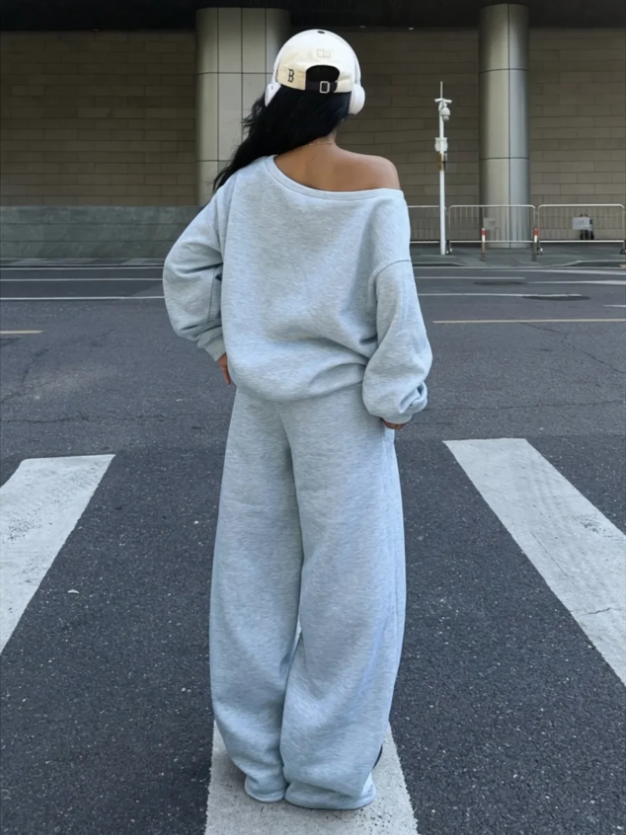 Ensemble survêtement femme gris clair décontracté avec impression NYC - Imagen 5