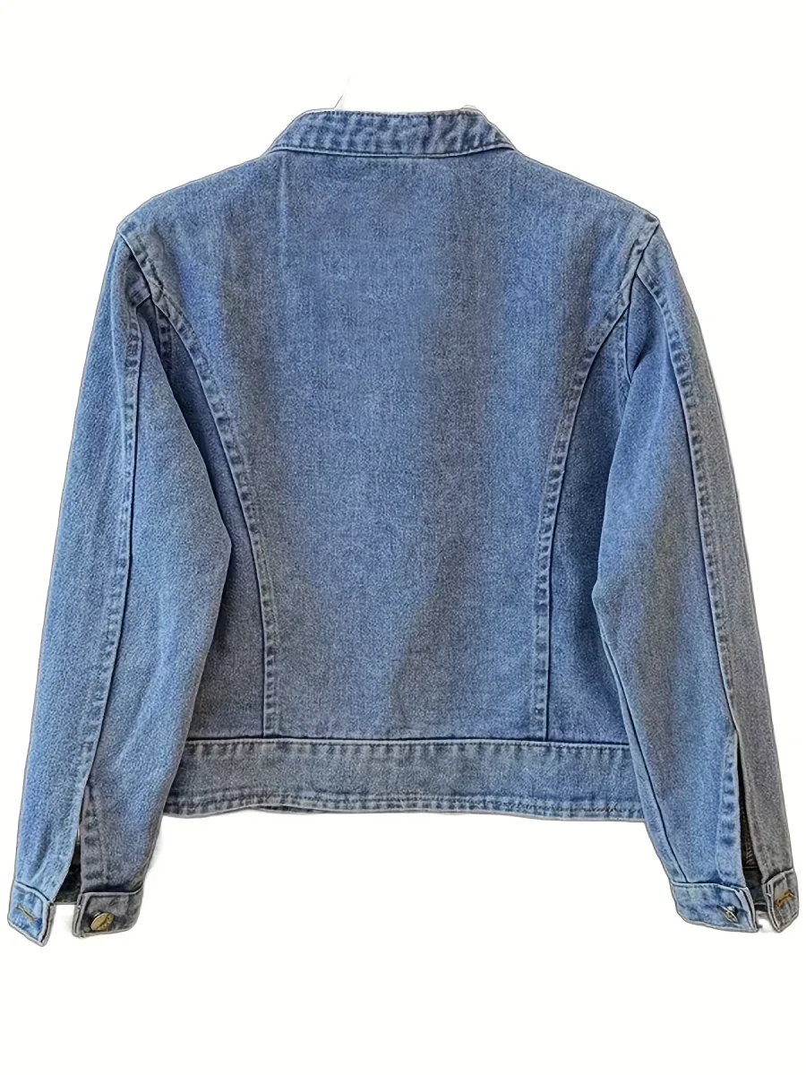 Veste en Jean Femme Col Mandarin Boutons Brandebourg Broderie Papillons - Imagen 3