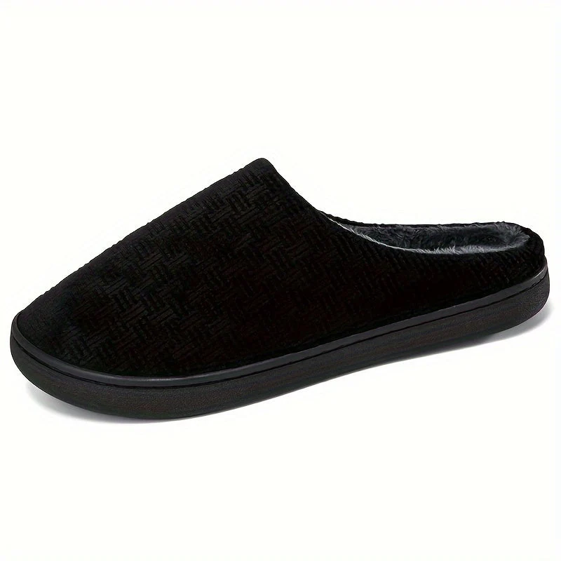 Pantoufles d'intérieur homme noires doublées, motif texturé discret, confortables et chaudes - Imagen 4