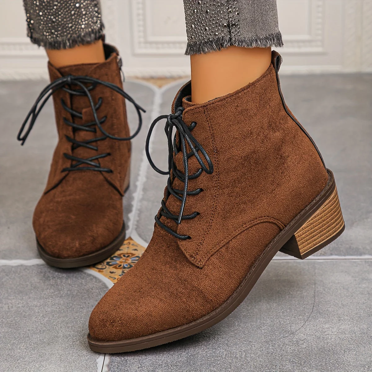 Bottes courtes à lacets pour femme – Plusieurs couleurs disponibles - Imagen 3