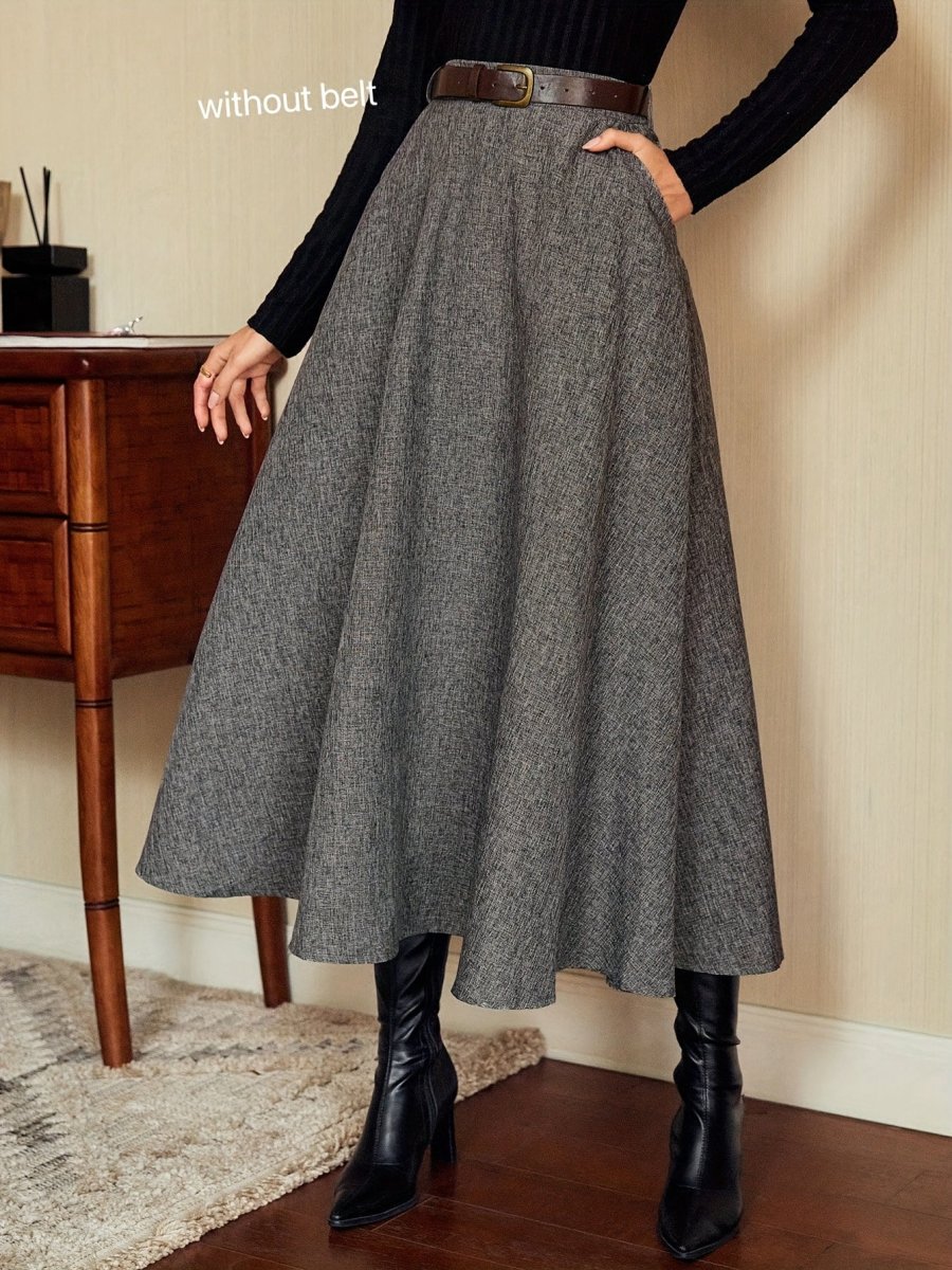 Jupe longue évasée taille haute unie gris chiné pour femme - Imagen 3