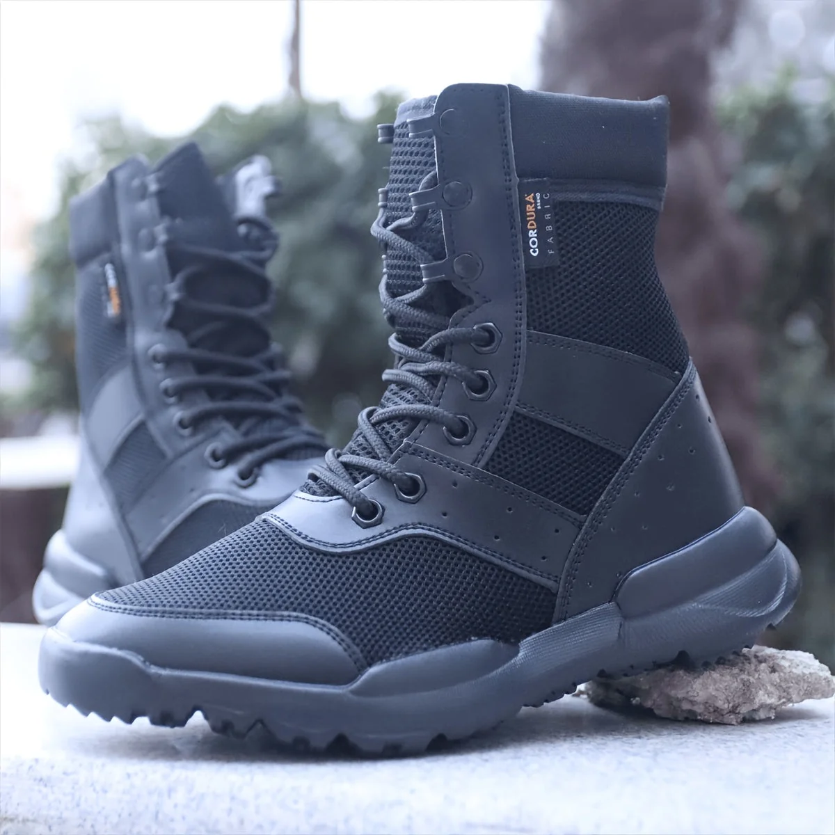 Bottes de combat montantes noires pour hommes Chaussures tactiques respirantes à lacets - Imagen 8