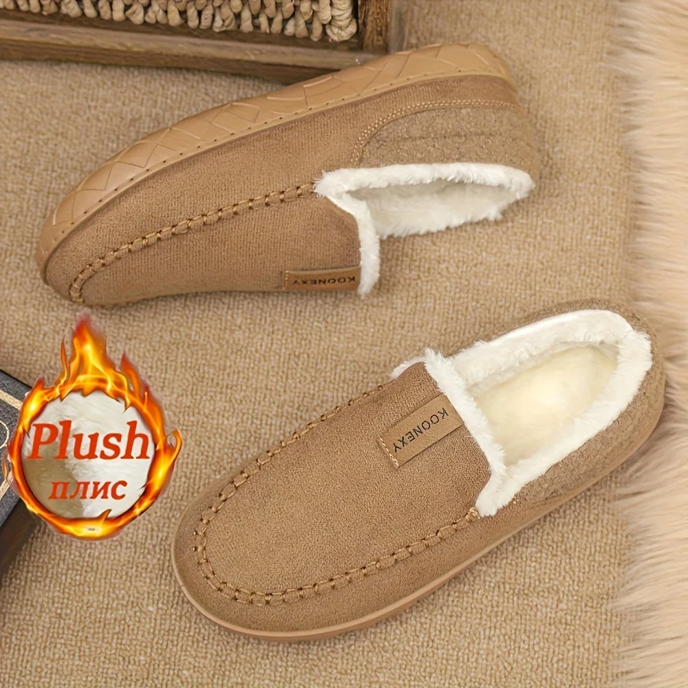 Chaussons Mocassins Homme Doublés Polaire Marron Chaussures d'Intérieur Hiver Confortables - Imagen 5