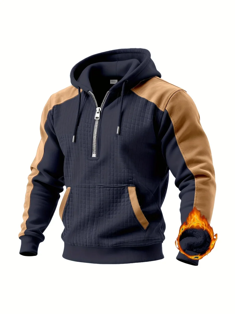 Sweat à Capuche Homme Bicolore Matelassé avec Fermeture Éclair et Poche Kangourou - Imagen 4