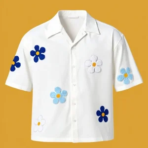 Chemise homme décontractée à manches courtes style camp avec appliqués floraux pour look estival tendance