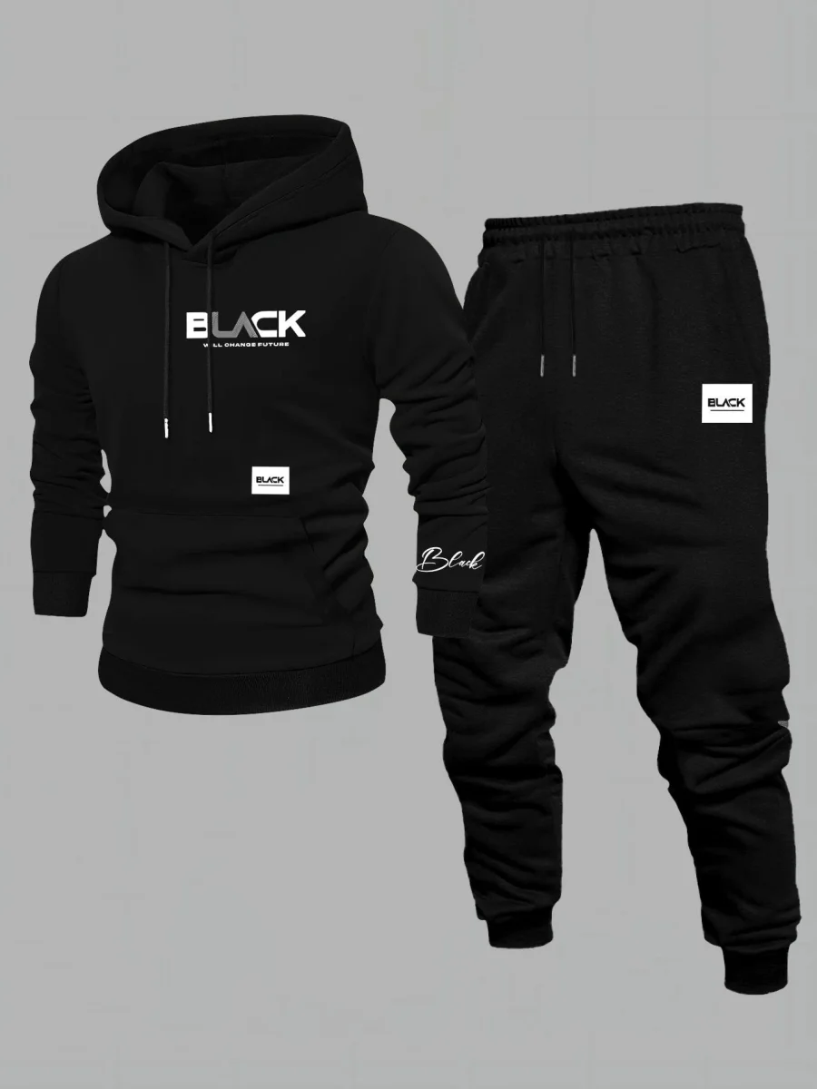 Ensemble Survêtement Homme Capuche et Pantalon Jogging Uni avec Cordon - Imagen 5