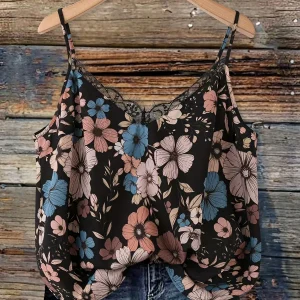 Débardeur femme à fines bretelles, style bohème fleuri, idéal été et vacances