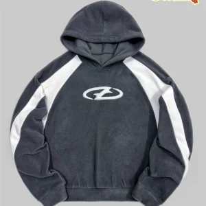 Sweat à Capuche Homme Bicolore Gris Anthracite Blanc Col Roulé Sportif Décontracté