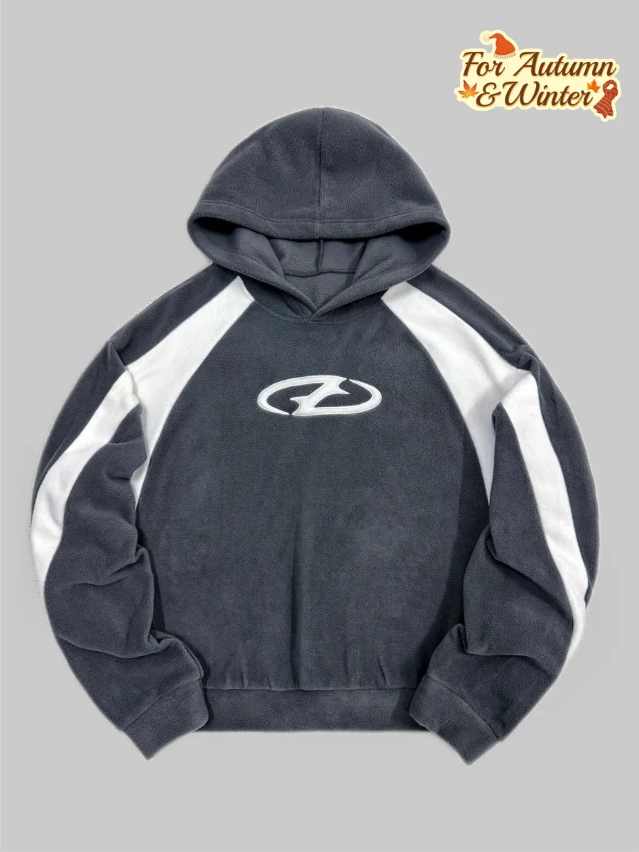 Sweat à Capuche Homme Bicolore Gris Anthracite Blanc Col Roulé Sportif Décontracté