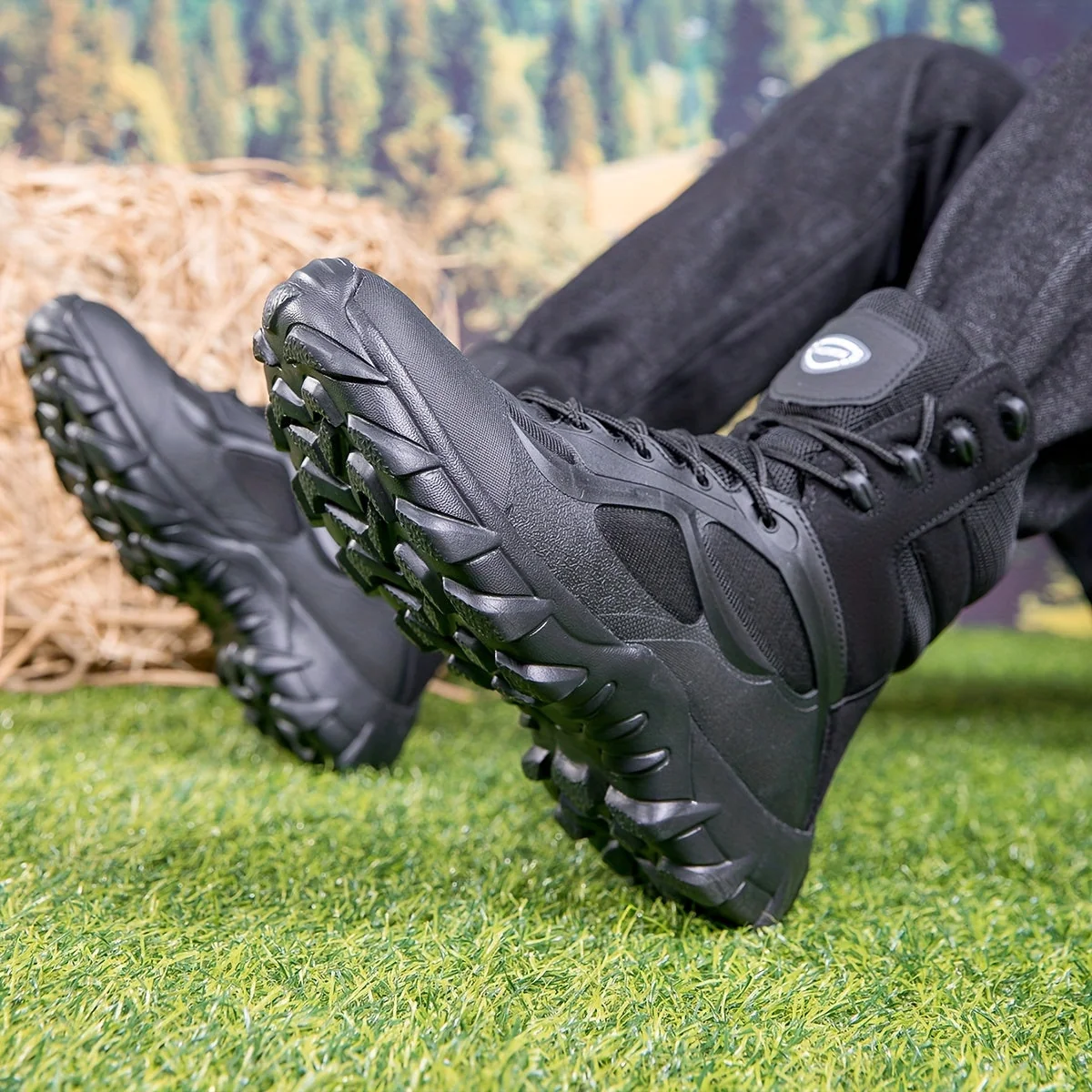 Bottes tactiques montantes noires à lacets et semelle crantée pour homme - Imagen 9
