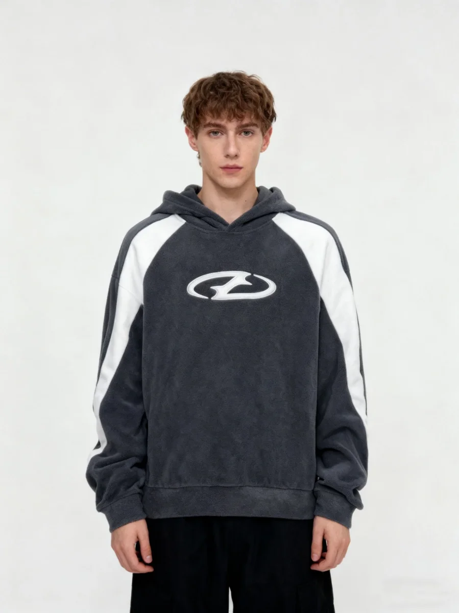 Sweat à Capuche Homme Bicolore Gris Anthracite Blanc Col Roulé Sportif Décontracté - Imagen 3