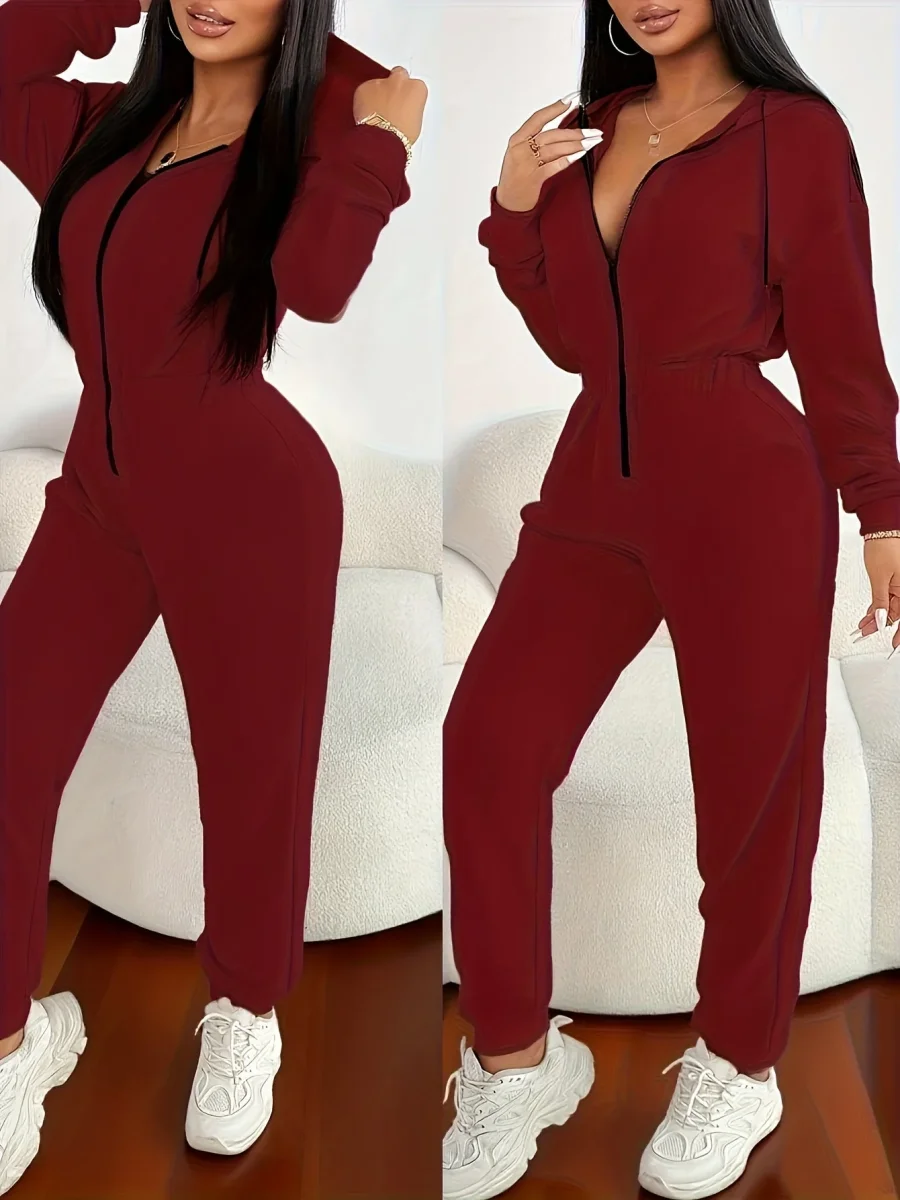 Combinaison Femme à Capuche Zippée devant Manches Longues Taille Élastiquée Jambes Fuselées - Imagen 6