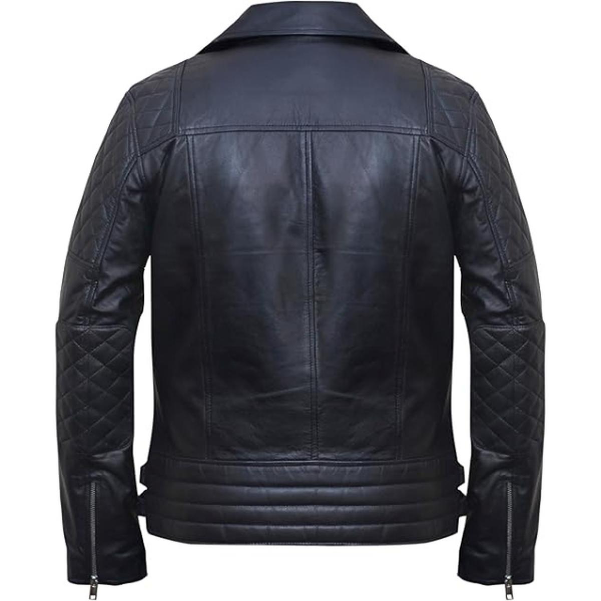 Chaqueta de piel auténtica Brando para hombre con doble cremallera. - Imagen 8