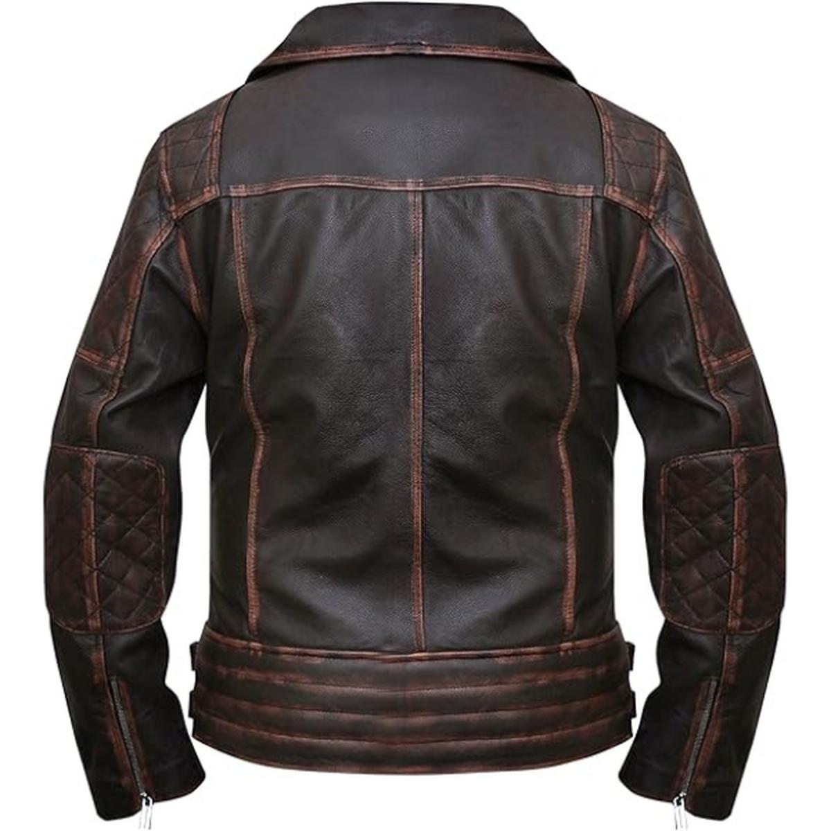 Chaqueta de cuero genuino para hombre, estilo motero clásico vintage. - Imagen 8