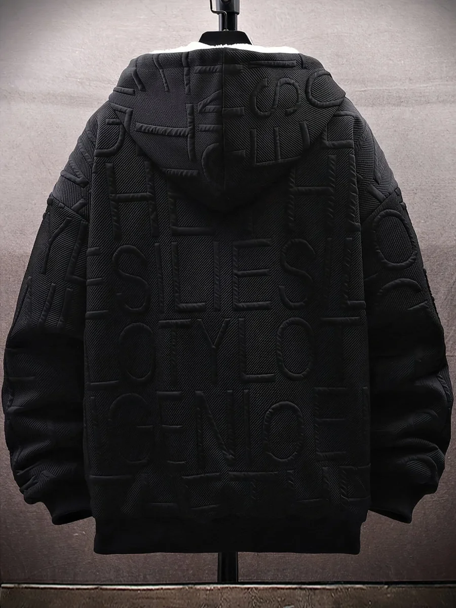 Veste à capuche doublée polaire Homme Noir motif texturé zippée - Imagen 6