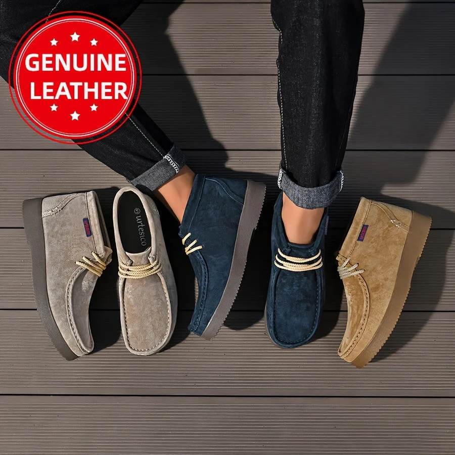 Chaussures montantes homme à lacets style mocassin, couleur unie, semelle épaisse - Imagen 2