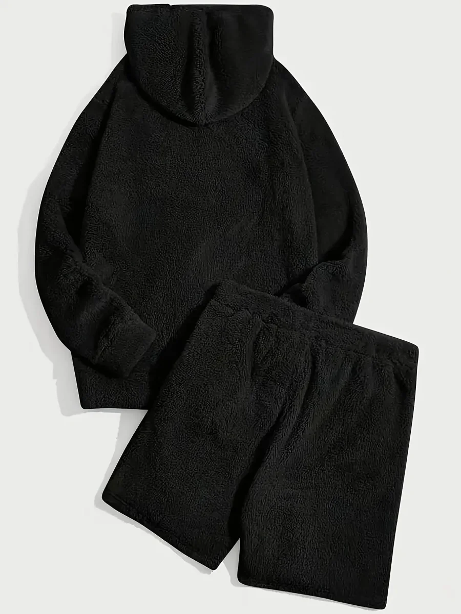 Ensemble Homme Doux Hoodie et Short Molletonné Gris Clair - Imagen 9