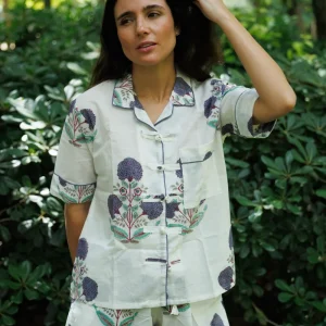 PIJAMA MANGA CORTA AZUL Y GRANATE