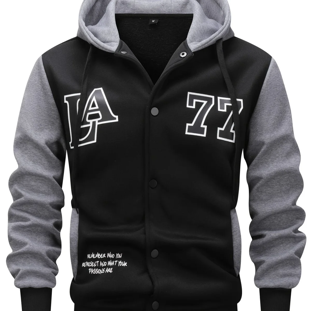 Veste sweat à capuche homme bicolore noir et gris imprimé - Imagen 9