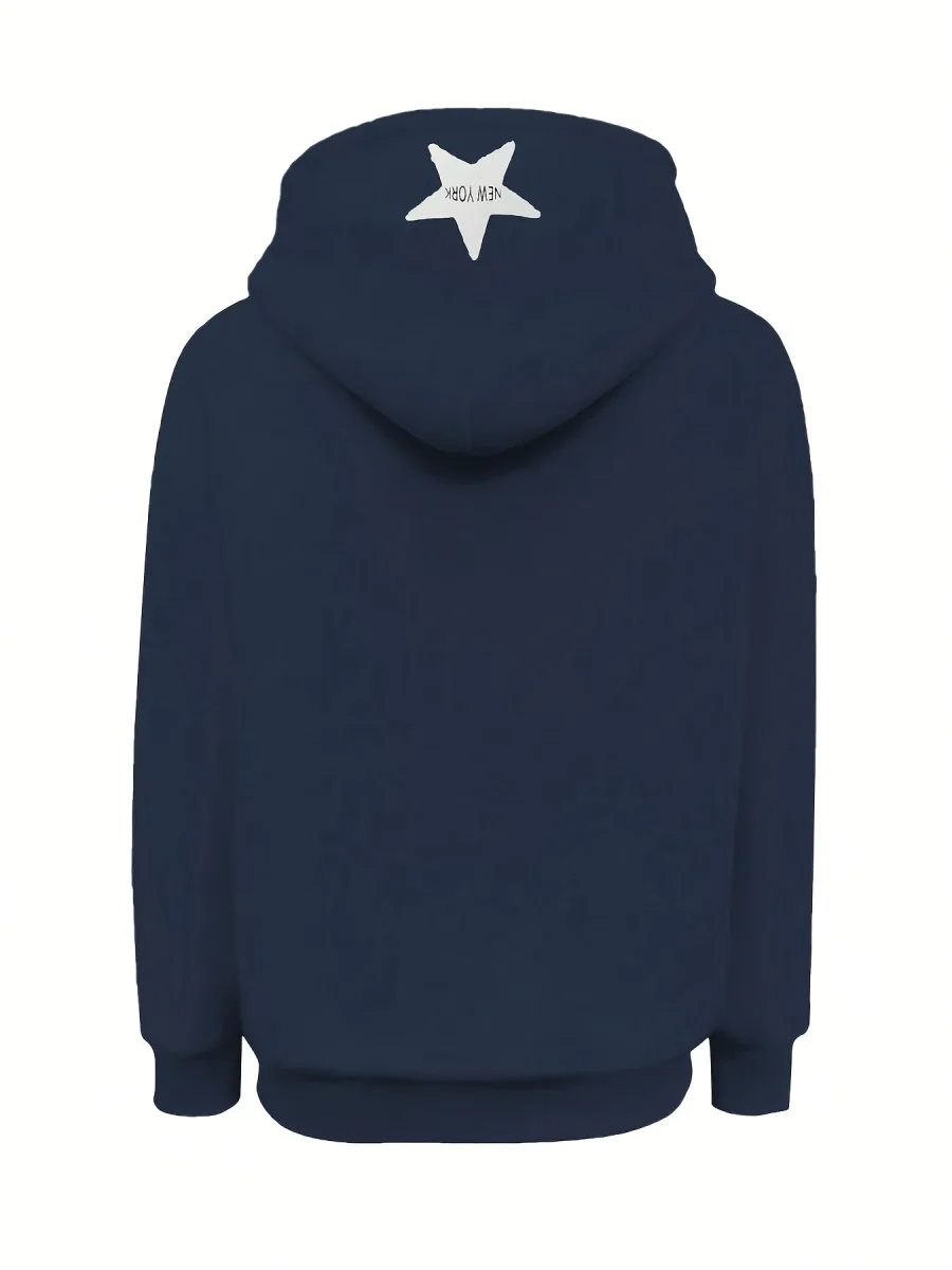 Sweat à Capuche Zippé Femme Rose Vif Étoile New York Lettrage Noir - Imagen 4
