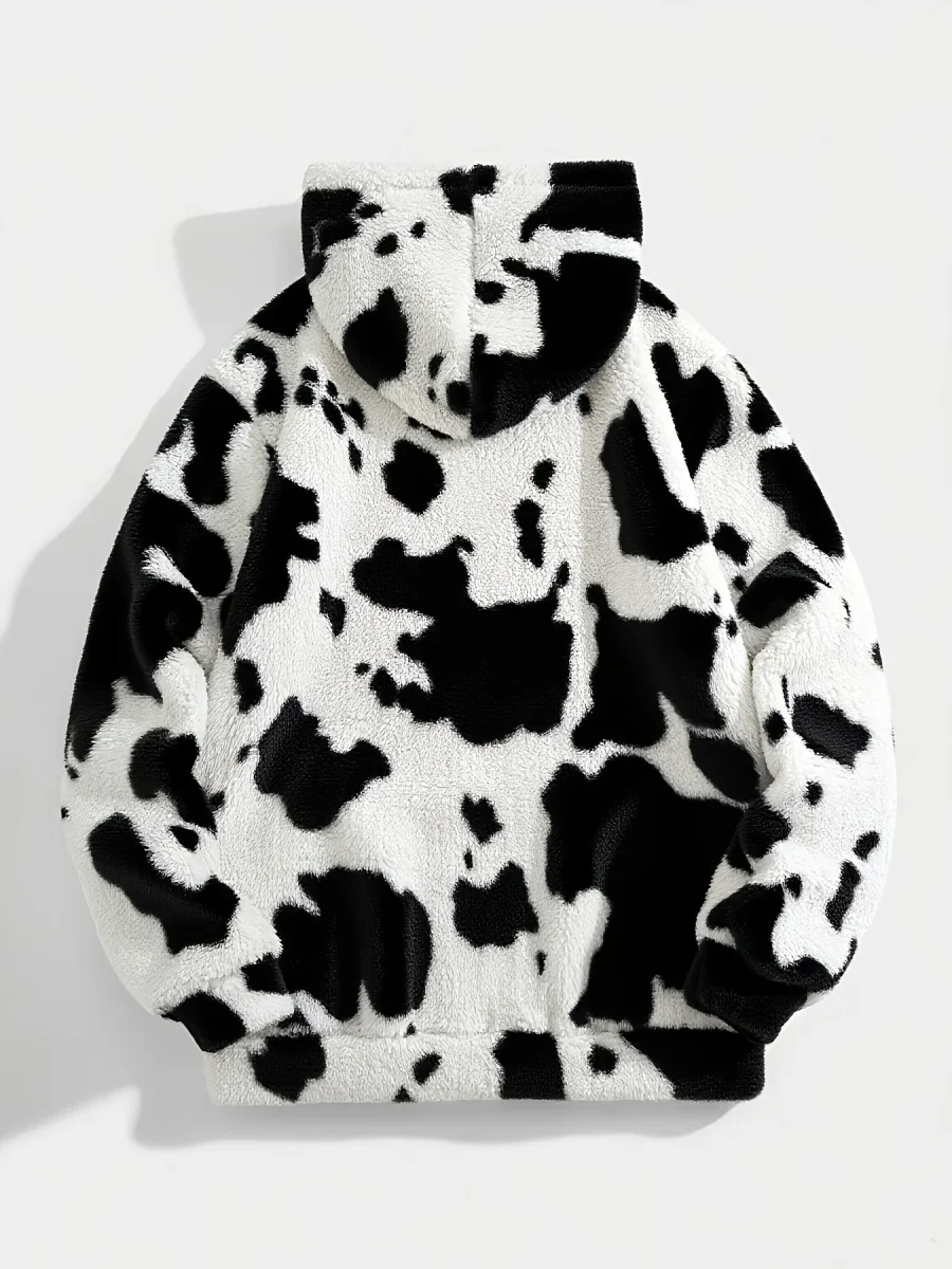 Sweat à capuche Sherpa motif peau de vache bicolore avec poche kangourou - Imagen 8