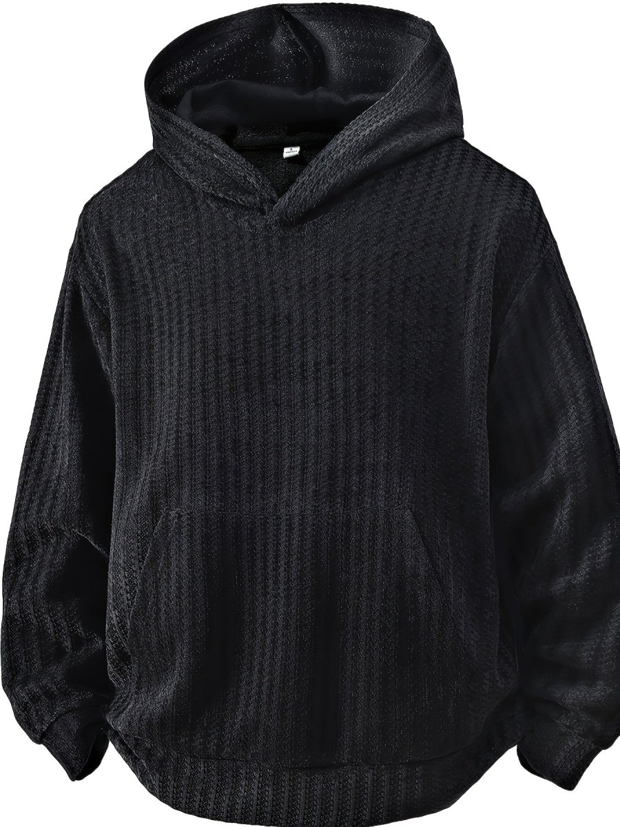 Sweat à Capuche Texturé Noir Oversize avec Poche Kangourou pour Homme - Imagen 8