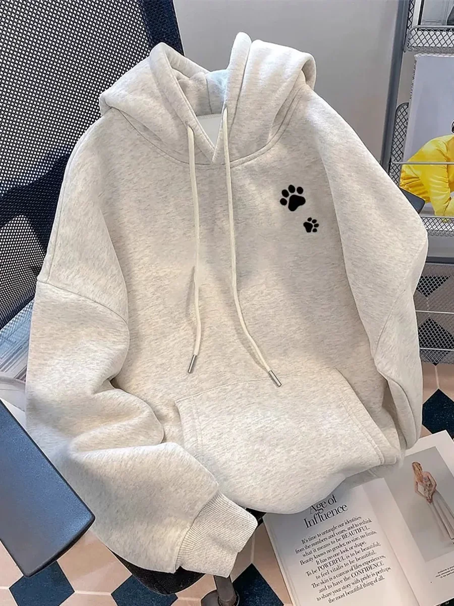 Sweat à Capuche Gris Clair avec Motif Chat Noir - Imagen 3