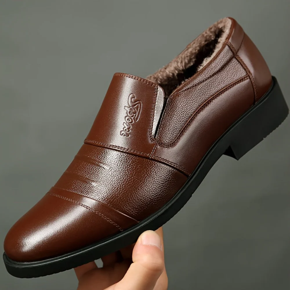 Mocassins Homme Doublés Hiver Noirs avec Semelle Noire et Détails Texturés - Imagen 8