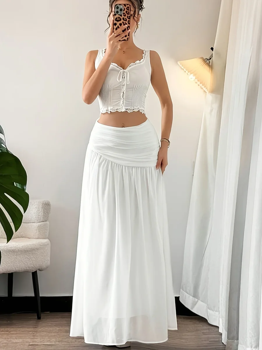 Jupe longue de plage drapée style bohème pour femme – Élégante et fluide, idéale vacances et soirées d'été - Imagen 3