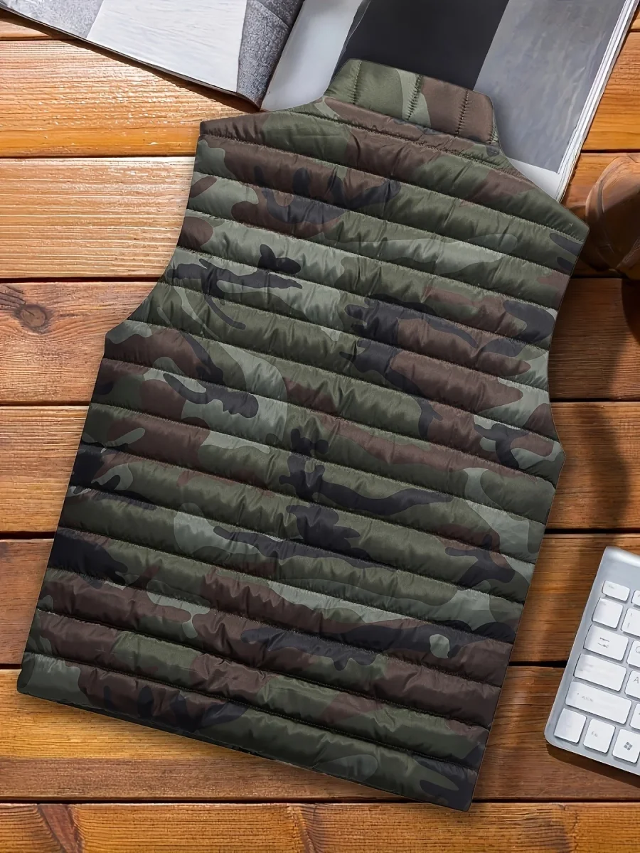 Doudoune sans manches homme matelassée motif camouflage vert militaire - Imagen 6