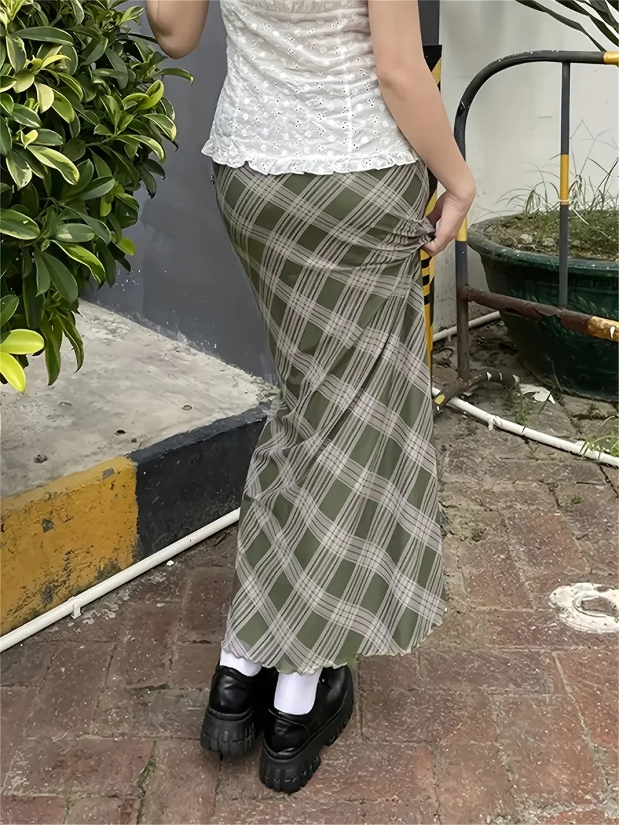 Jupe longue à carreaux géométriques style élégant pour femme - Imagen 8